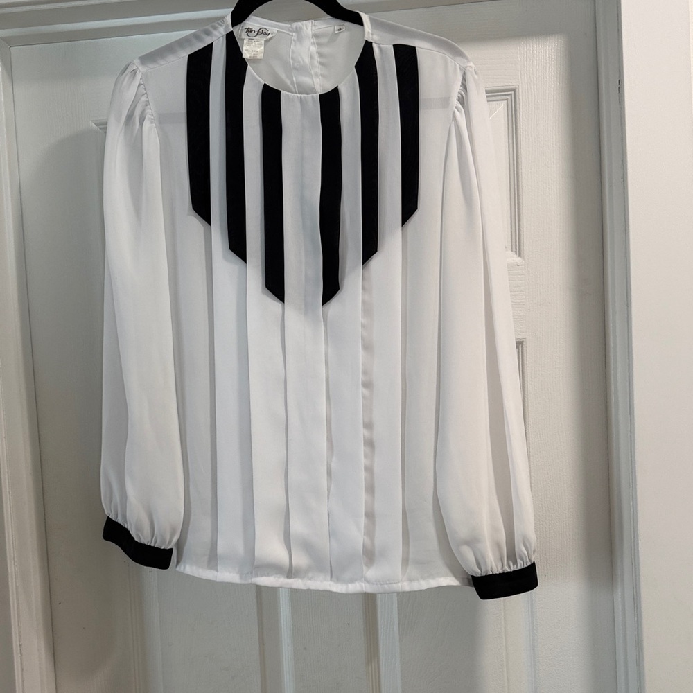 TanJay Black and White Striped Blouse- Wardrobe builder!